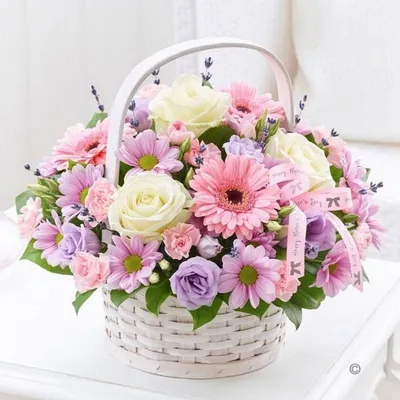 Фото корзины цветов с днем рождения: выберите формат для скачивания - JPG, PNG, WebP