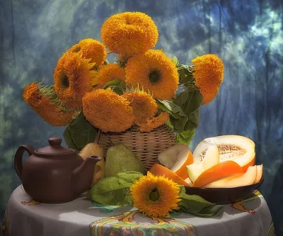 Фото Натюрморт цветы и фрукты в формате JPG - скачать бесплатно