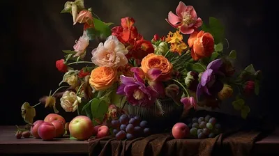 Яркие обои на рабочий стол с цветами и фруктами