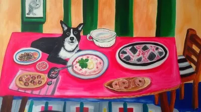 Искусство подачи: собачье блюдо на фоне эксклюзивных обоев