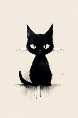 Черный Котик Рисунок (51 Фото)