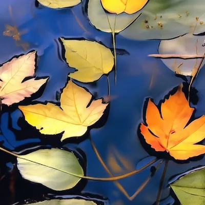 Обои на рабочий стол Осенние листья на воде, обои для рабочего стола,  скачать обои, обои бесплатно