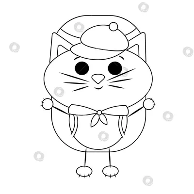 Милый мультяшный кот в томате. Нарисуйте иллюстрацию в черно-белом цвете -  Ozero - российский фотосток
