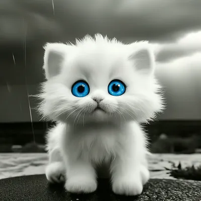 Белый пушистый котенок облако, с …» — создано в Шедевруме
