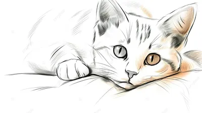 Спящий белый кот рисунок одной …» — создано в Шедевруме