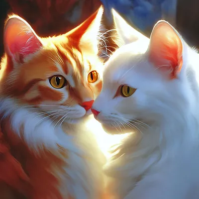Влюбленные коты рыжий кот и белая …» — создано в Шедевруме