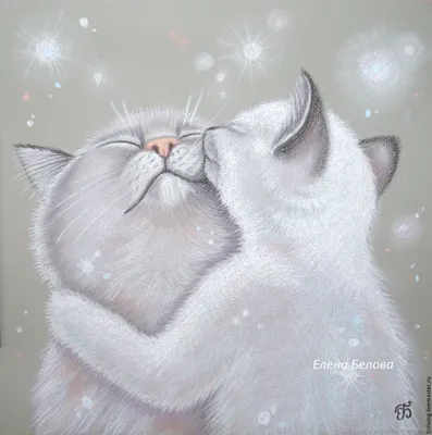 Влюбленные коты, оригинальная картина маслом, 20х20 см - Inspiration Time  Art