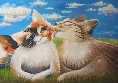 Влюблённые коты — картина маслом на холсте. JPEG