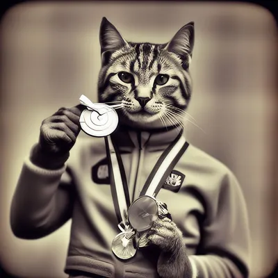 Кот спортсмен получает медаль, …» — создано в Шедевруме