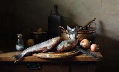 С карасями / классический натюрморт с рыбой