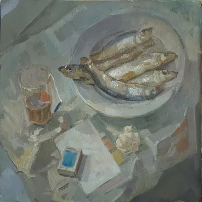 Иллюстрация Натюрморт с рыбой в стиле живопись, реализм |