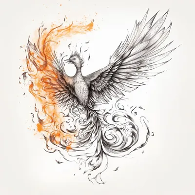 Птица Феникс возрождается из пепла - Бесплатные эскизы Тату нарисованные ИИ  | Творчество с Искусственным Интеллектом | Дзен