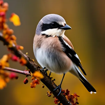 Серый сорокопут (Lanius excubitor). Птицы Сибири.