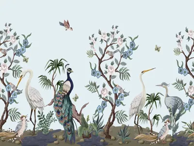 ᐉ Обои JWall Paraiso 50302 райские птицы голубые купить в Украине недорого  | Мир Обоев