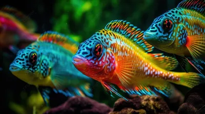 Разноцветные рыбки в аквариуме на синем фоне воды Stock Photo | Adobe Stock