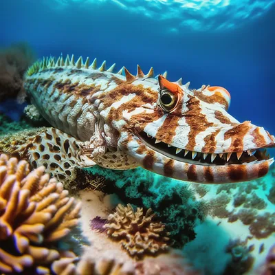 Рыба крокодил в кораллах , эпическое…» — создано в Шедевруме