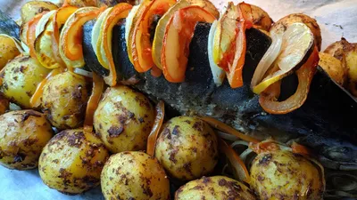 Рыба запеченная с овощами в духовке рецепт с фото