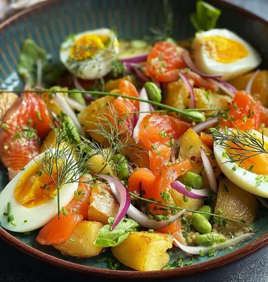 Салат с красной рыбой, огурцом и яйцами пошаговый рецепт