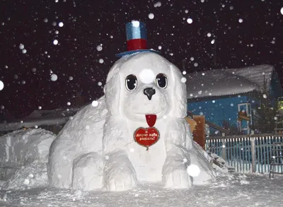 Собака из снега фотографии