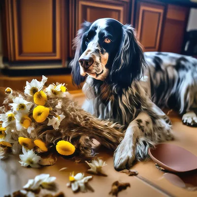 Впечатляющие фото собак с букетом цветов: превратите их в стильные обои на вашем устройстве