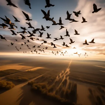 Стая птиц пролетает сквозь облака …» — создано в Шедевруме