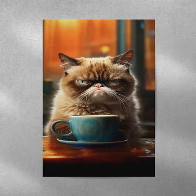 Фото Grumpy cat / Угрюмый кот в осенних листьях на белом фоне