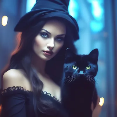 Иллюстрация Ведьма с котом в стиле 2d | Illustrators.ru