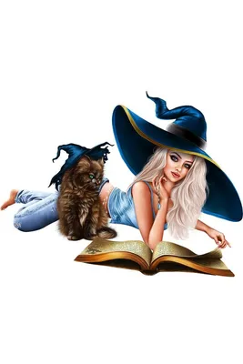 Векторное изображение ведьма на метле с котом. Stock Vector | Adobe Stock