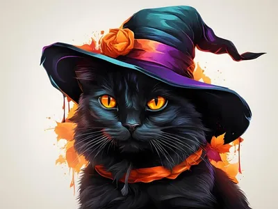 Иллюстрация Ведьма и ее кот в стиле животные | Illustrators.ru