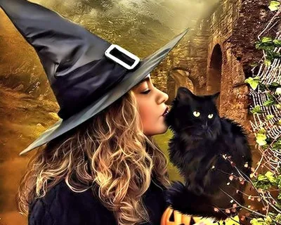 Ведьма с котом» — создано в Шедевруме
